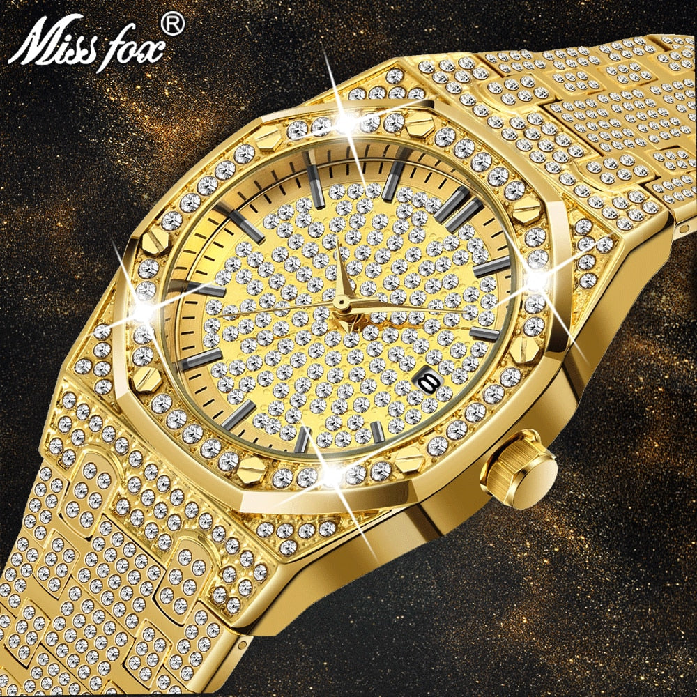 MISSFOX Watch Women Watches Luxury Brand 2019 18K Gold Watch Fashion Calender Lady Diamond Watch Female Quartz Wristwatches Hour